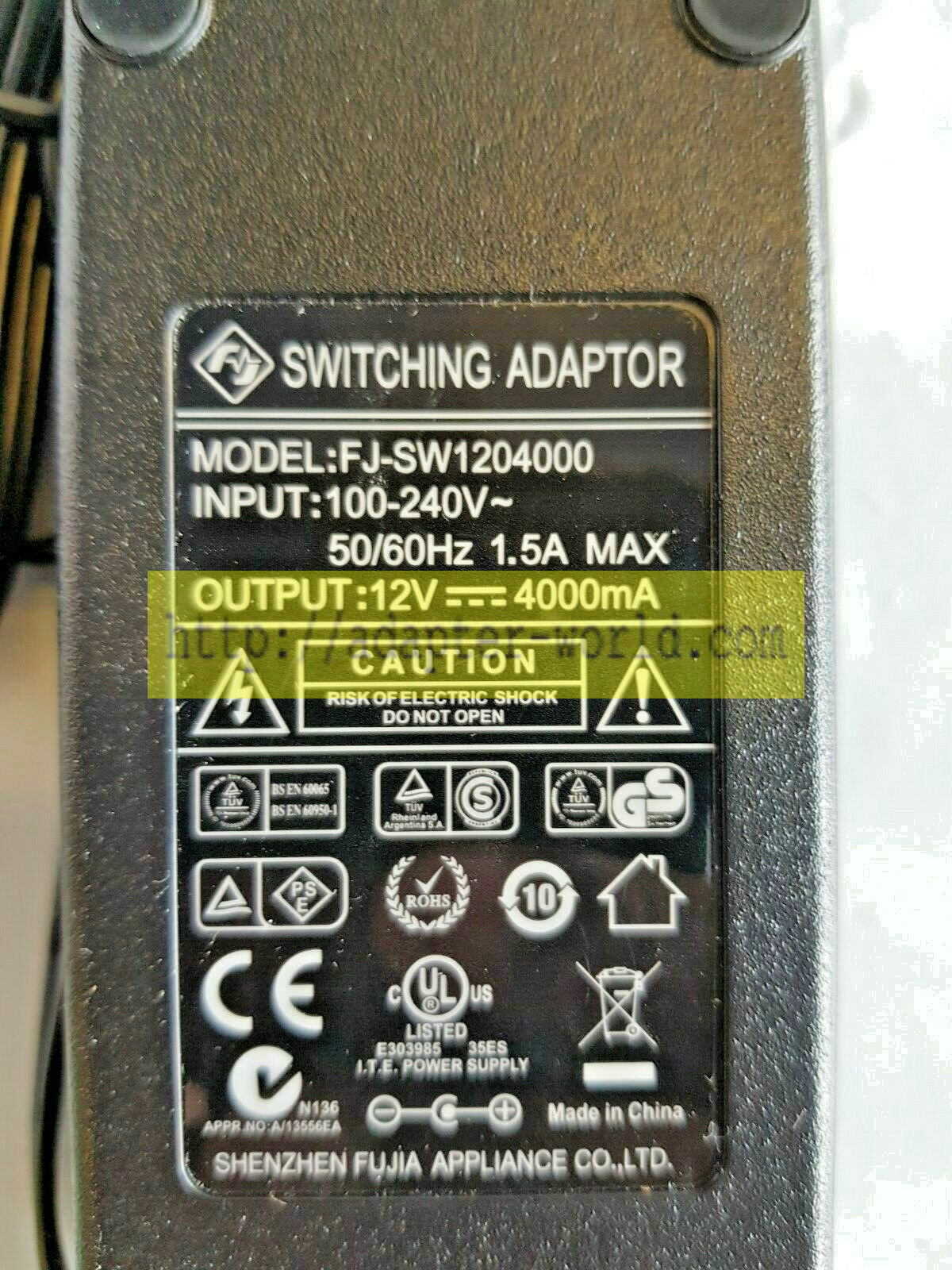 *Brand NEW*SHENZHEN FUJIA FJ-SW1204000 12V 4000MA SWITCHING ADAPTER POWER SUPPLY